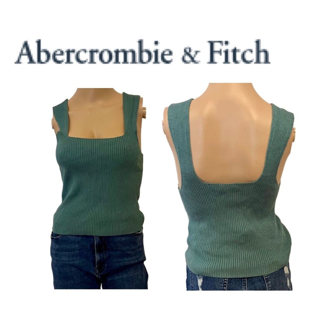 SZ L Abercrombie & Fitch Elevated Square Neck Ribbed Crop Tank Sage